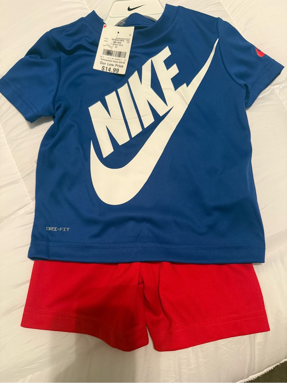 Toddler boys Nike Blue Tee with Red Athletic Shorts